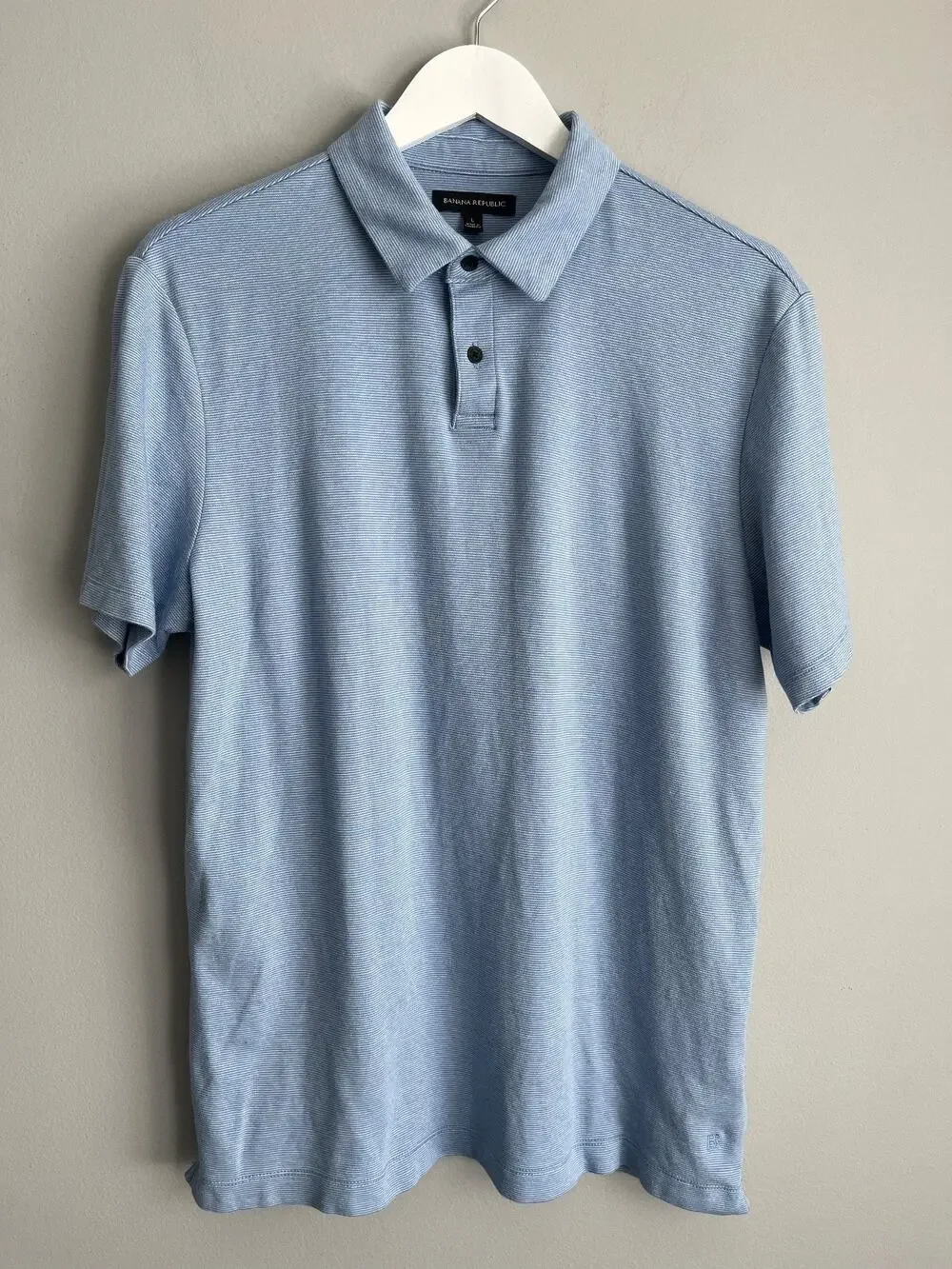 Banana Republic Mens Striped Polo Light Blue L Classic Preppy Cotton Casual